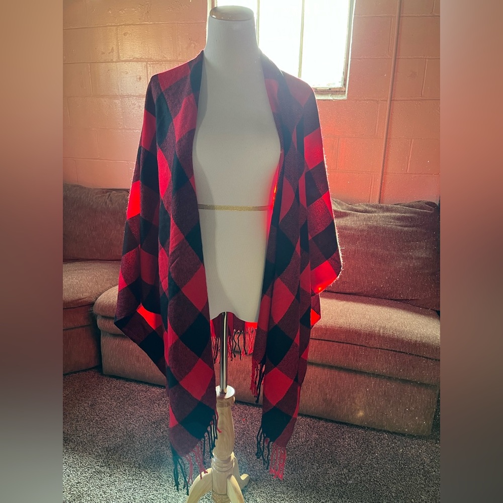 Handmade Red Buffalo Plaid Shawl